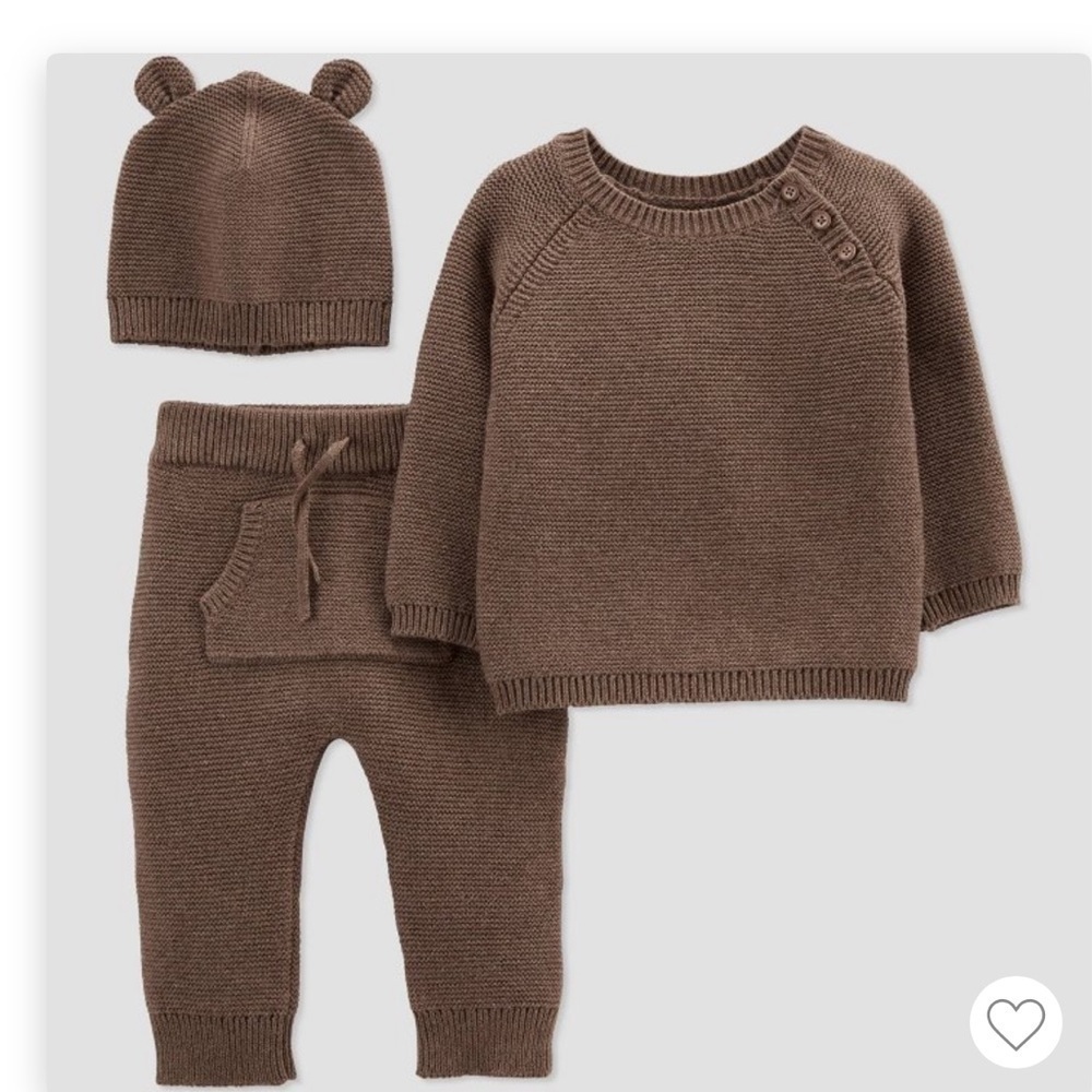 Carter's Just One You® Baby Boys' 3pc sweater & Bottom hat Set - brown